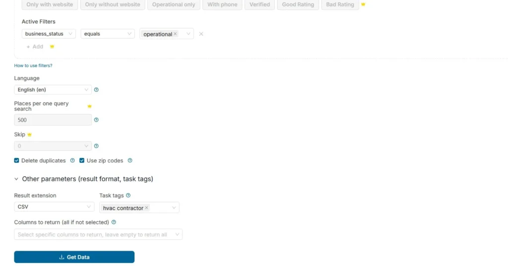 Additional Parameters LeadsScraper