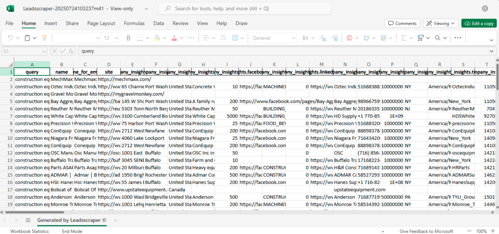 Sample Result for Email & Contact Scraper