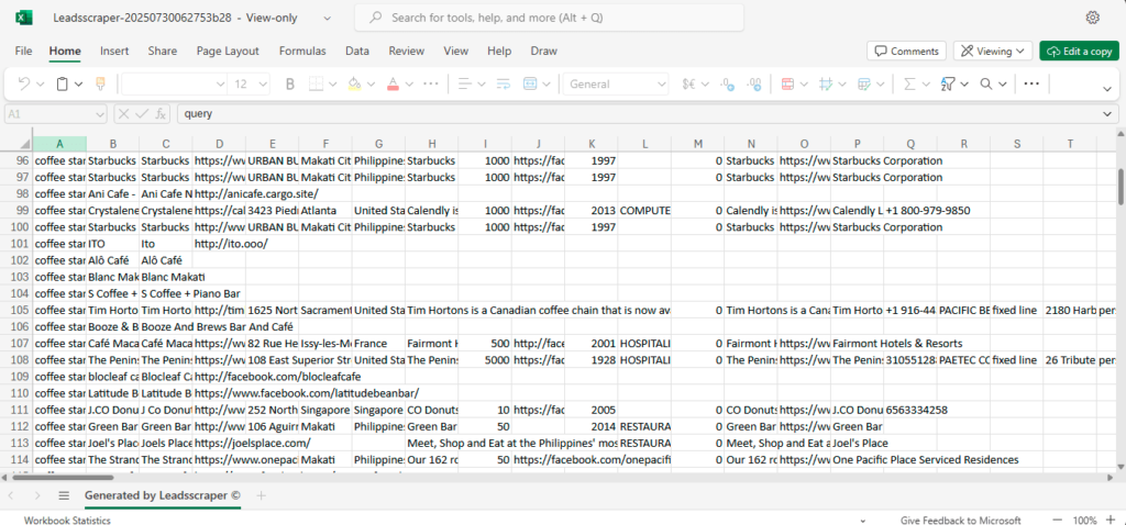Sample Result from Company Insights