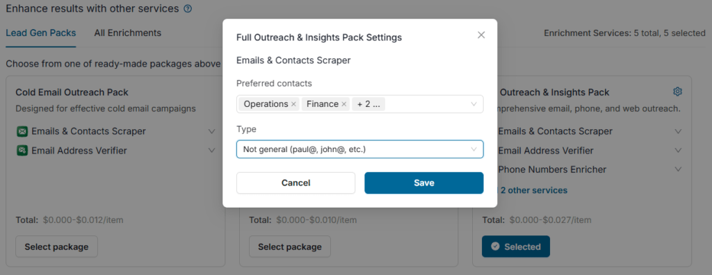 Enrichment Package Settings