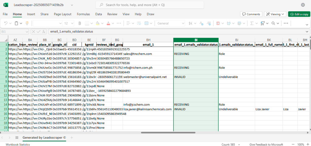 Sample Result from Email Address Verifier